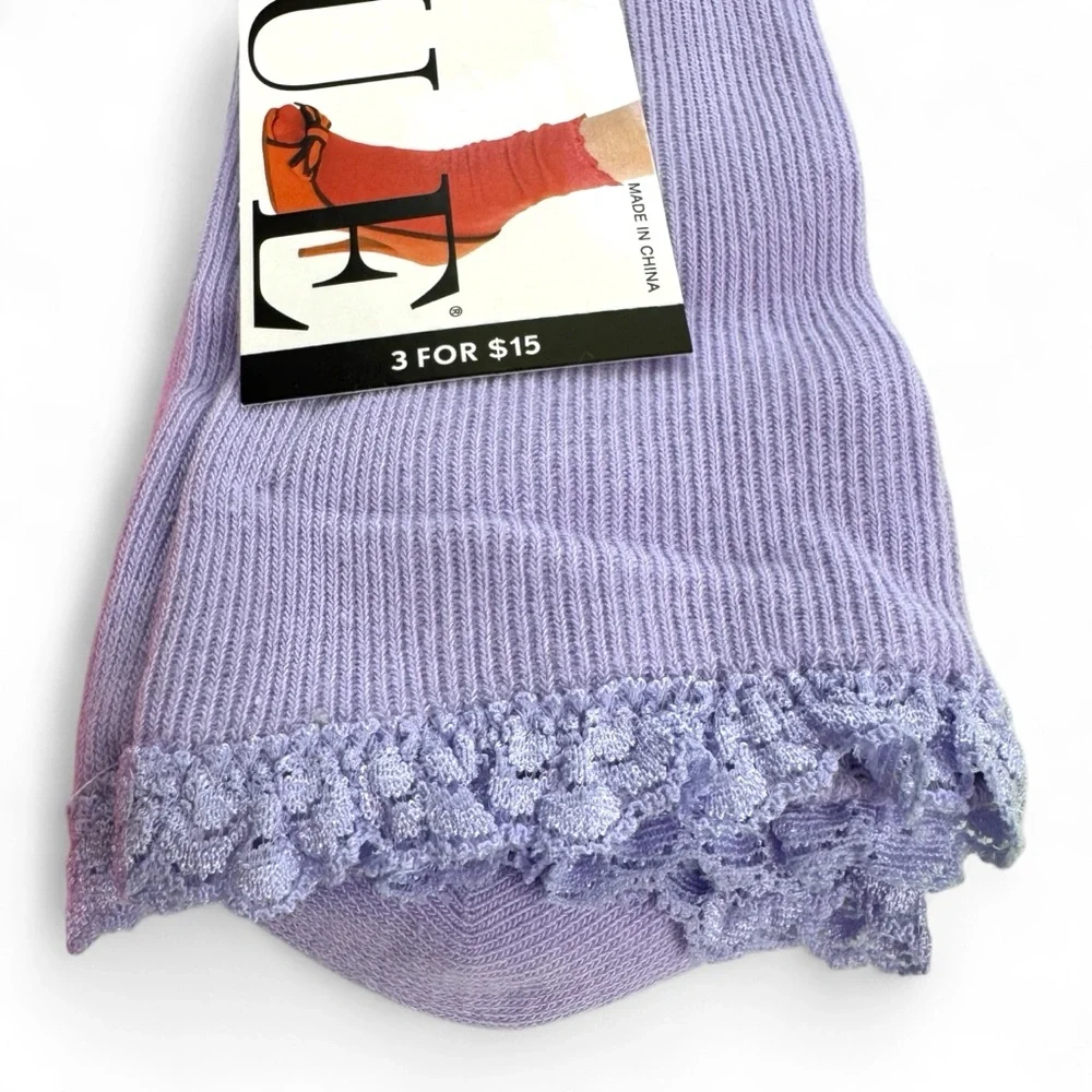 Hue Lace Trim Socks Light‎ Purple Pale Lilac Womens One Size Fits Most